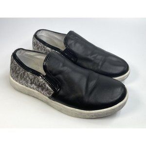 Girl s MICHAEL KORS Signature Black Silver Gold Slip On Shoes 13, Poor condition
